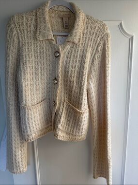 H&M Cream Textured Knit Cardigan with Pearl Buttons
